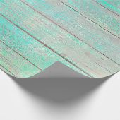 Aqua Tiffany Ocean Grungy Zilver Grijs Hout Rustie Cadeaupapier (Hoek)