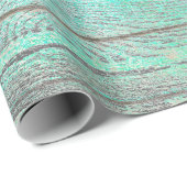 Aqua Tiffany Ocean Grungy Zilver Grijs Hout Rustie Cadeaupapier (Rol Hoek)
