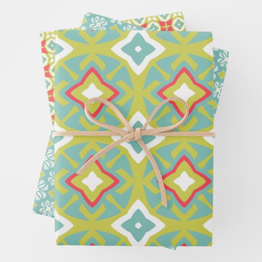 Aqua Tiki Vibe Set van wikkelpapier Inpakpapier Vel (In situ)