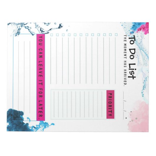 Aqua To Do Lijst Planner Azure en Pink Smoke Notitieblok (Voorkant)