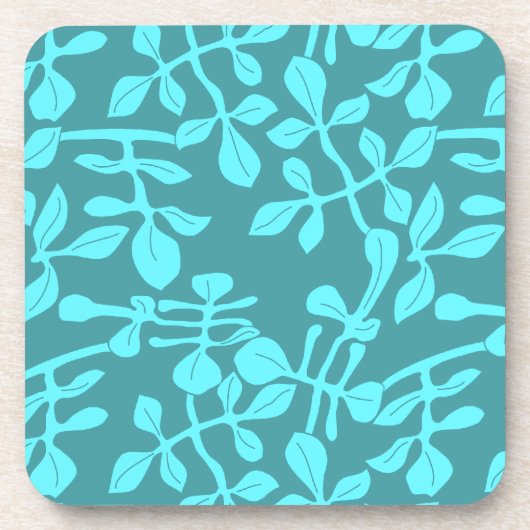 Aqua Tone on Tone Modern Leaf Design Set van 6 Bier Onderzetter (Voorkant)