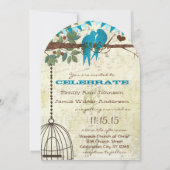 Aqua Tortelduifjes in een Boom Weddenschap uitnodi Kaart (Voorkant)