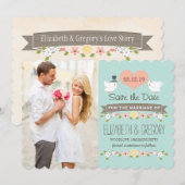 Aqua Tortelduifjes Wedding Save the Date Card (Voorkant / Achterkant)