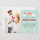 Aqua Tortelduifjes Wedding Save the Date Card (Voorkant)