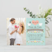 Aqua Tortelduifjes Wedding Save the Date Card (Staand voorkant)