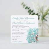 Aqua Tree Brown Trunk Wedding Invites Kaart (Staand voorkant)