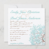 Aqua Tree Brown Trunk Wedding Invites Kaart (Voorkant)