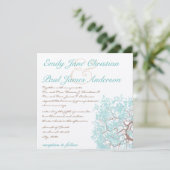 Aqua Tree Brown Trunk Wedding Invites Kaart (Staand voorkant)