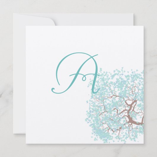 Aqua Tree Brown Trunk Wedding Invites Kaart (Achterkant)