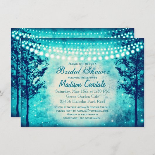 Aqua Tree String Lights Vrijgezellenfeest nodigt u Kaart (Voorkant / Achterkant)