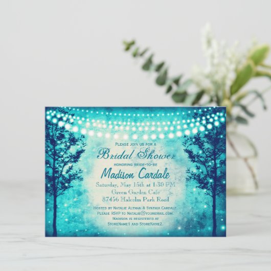 Aqua Tree String Lights Vrijgezellenfeest nodigt u Kaart (Staand voorkant)