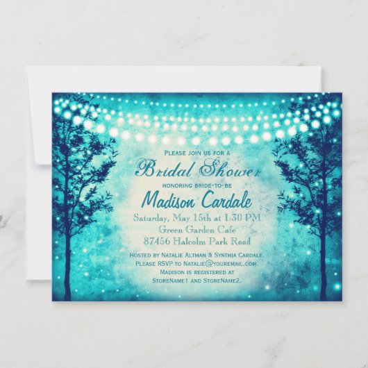 Aqua Tree String Lights Vrijgezellenfeest nodigt u Kaart (Voorkant)