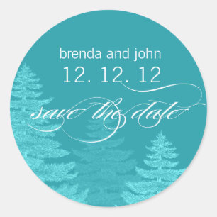Aqua Trees Save the Date Winter Bruiloft Sticker