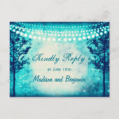 Aqua Trees String Lights Wedding RSVP BRIEFKAARTEN (Voorkant)