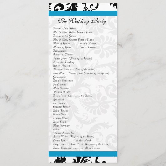 Aqua Trim Black Damask Wedding Program Programmakaart (Achterkant)