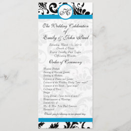 Aqua Trim Black Damask Wedding Program Programmakaart
