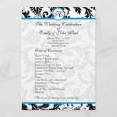Aqua Trim Black Damask Wedding Program Programmakaart (Voorkant)
