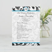 Aqua Trim Black Damask Wedding Program Programmakaart (Staand voorkant)
