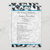 Aqua Trim Black Damask Wedding Program Programmakaart (Voorkant / Achterkant)