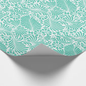 Aqua Tropical Floral Modern Damask Cadeaupapier (Hoek)