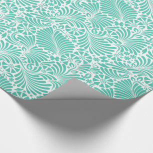 Aqua Tropical Floral Modern Damask Cadeaupapier