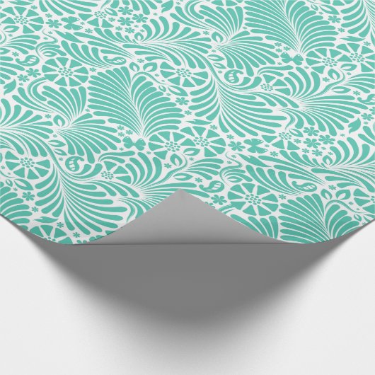 Aqua Tropical Floral Modern Damask Cadeaupapier (Hoek)