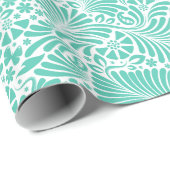 Aqua Tropical Floral Modern Damask Cadeaupapier (Rol Hoek)