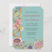 Aqua Tropical Floral Oriental Chinoiserie Wedding Kaart (Voorkant)