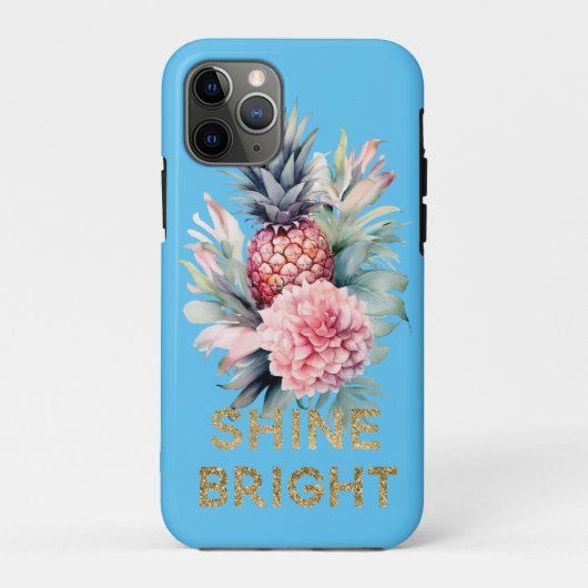 Aqua Tropical Gold Glitter Shine Pineapple Case-Mate iPhone Case (Achterkant)