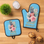Aqua Tropical Gold Glitter Shine Pineapple Ovenwant & Pannenlap Set (Top down)