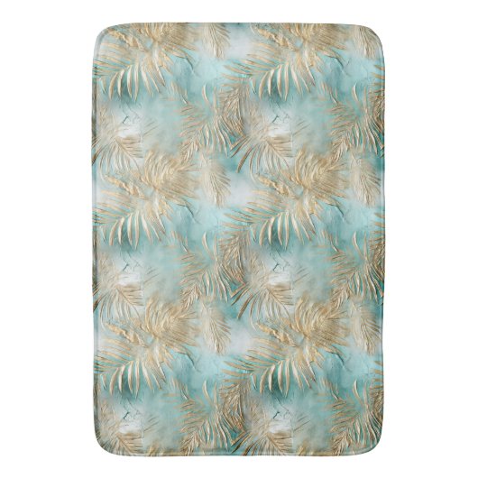 Aqua Tropical Gold Leaves Badmat (Voorkant Verticaal)