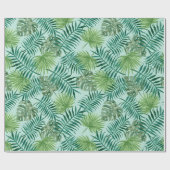 Aqua Tropical Leaves Vakantie Cadeaupapier (Vlak)