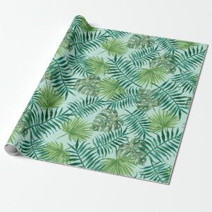Aqua Tropical Leaves Vakantie Cadeaupapier