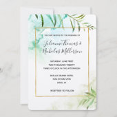 Aqua Tropical Leaves Waterverf Wedding Kaart (Voorkant)