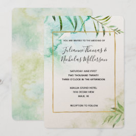 Aqua Tropical Leaves Waterverf Wedding Kaart