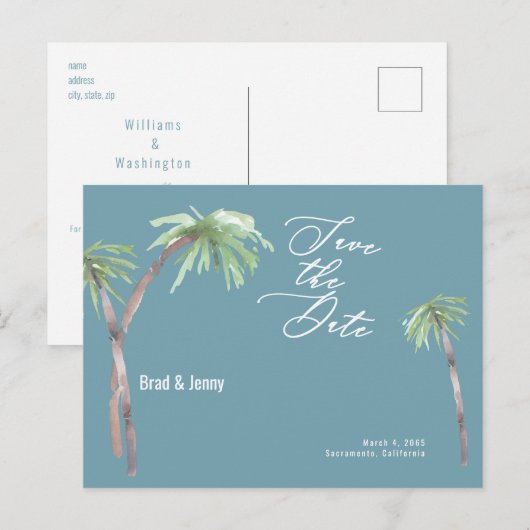 Aqua Tropical Wedding Save the Date Briefkaart (Voorkant / Achterkant)