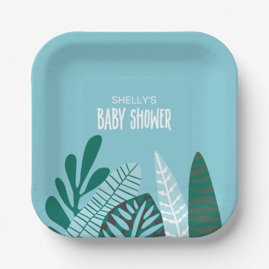 Aqua Tropisch Baby shower Papieren Bordje (Voorkant)