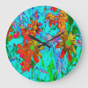 Aqua Tropisch met Geel en Oranje Bloemen Grote Klok