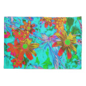 Aqua Tropisch met Gele en Oranje Bloemen Kussensloop (Achterkant)