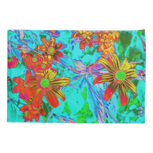 Aqua Tropisch met Gele en Oranje Bloemen Kussensloop (Achterkant)