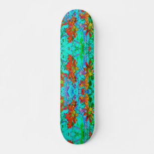 Aqua Tropisch met Gele en Oranje Bloemen Persoonlijk Skateboard