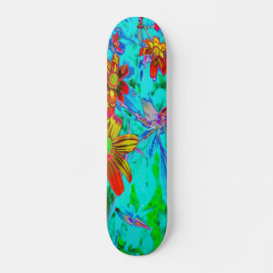 Aqua Tropisch met Gele en Oranje Bloemen Persoonlijk Skateboard