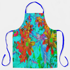 Aqua Tropisch met Gele en Oranje Bloemen Schort
