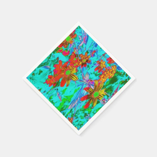 Aqua Tropisch met Gele en Oranje Bloemen Servet (Hoek)