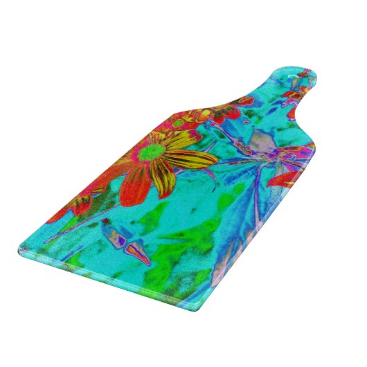 Aqua Tropisch met Gele en Oranje Bloemen Snijplank (Hoek)