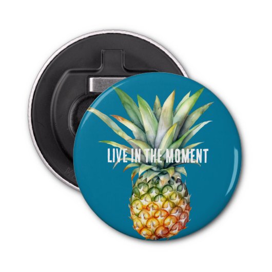 Aqua tropische ananas button flesopener (Voorkant)