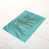 Aqua tropische palmblad bruiloft folie uitnodiging (Gedraaid)