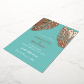 Aqua tropische palmblad bruiloft goud folie uitnodiging (Gedraaid)