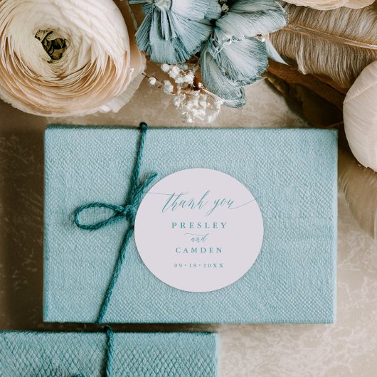 Aqua Trouwdag Dankjewel Calligraphy Favor Labels