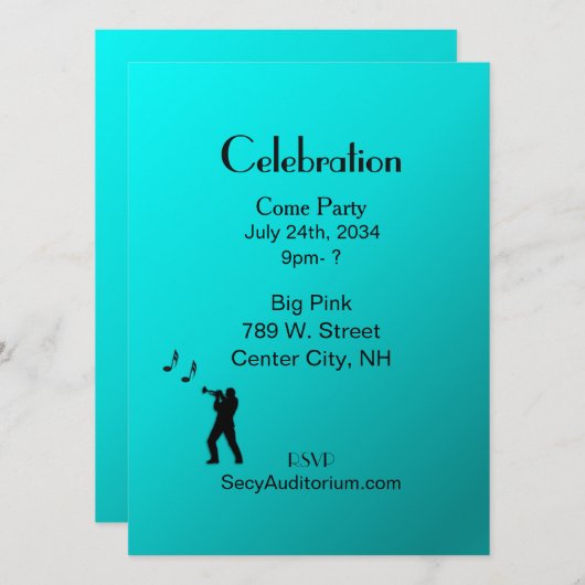 Aqua Trumpet Party Kaart (Voorkant / Achterkant)